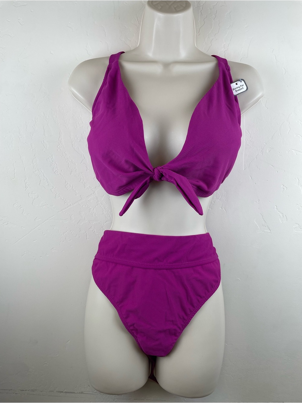 Plus sized, High Waist Tie-Front Bikini Set in Magenta
